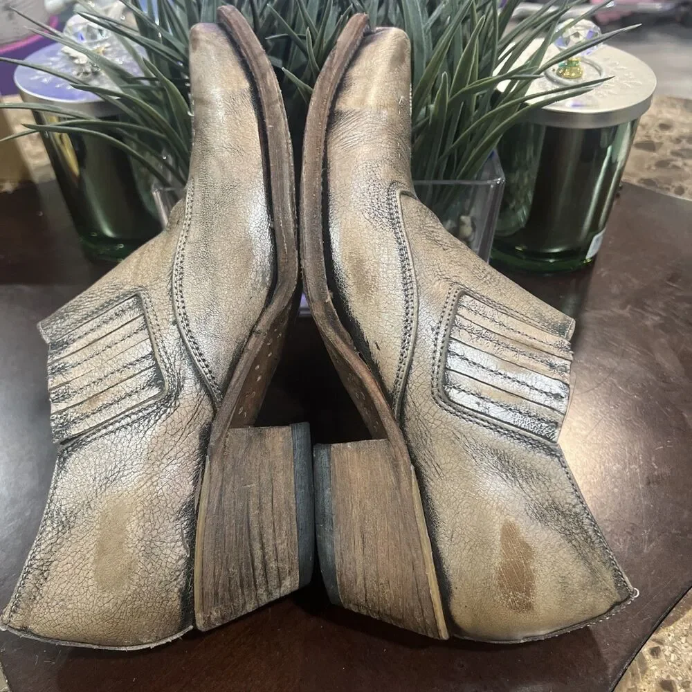 Wyoming Freebird By Steven Pewter Leather Pointed Toe Pull-On Ankle Boots US 10